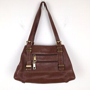 Clarks Brown Sienna Pebbled Leather Zip 2 Handle Multi Pocket Satchel Tote